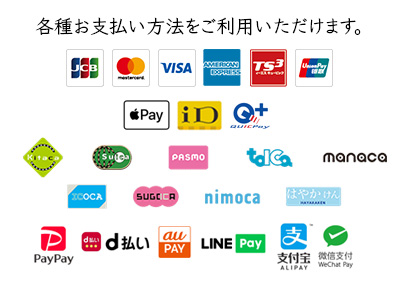 クレジットカードもご利用いただけます JCB,MasterCard,VISA,AMERICAN EXPRESS,TS3,UnionPay
